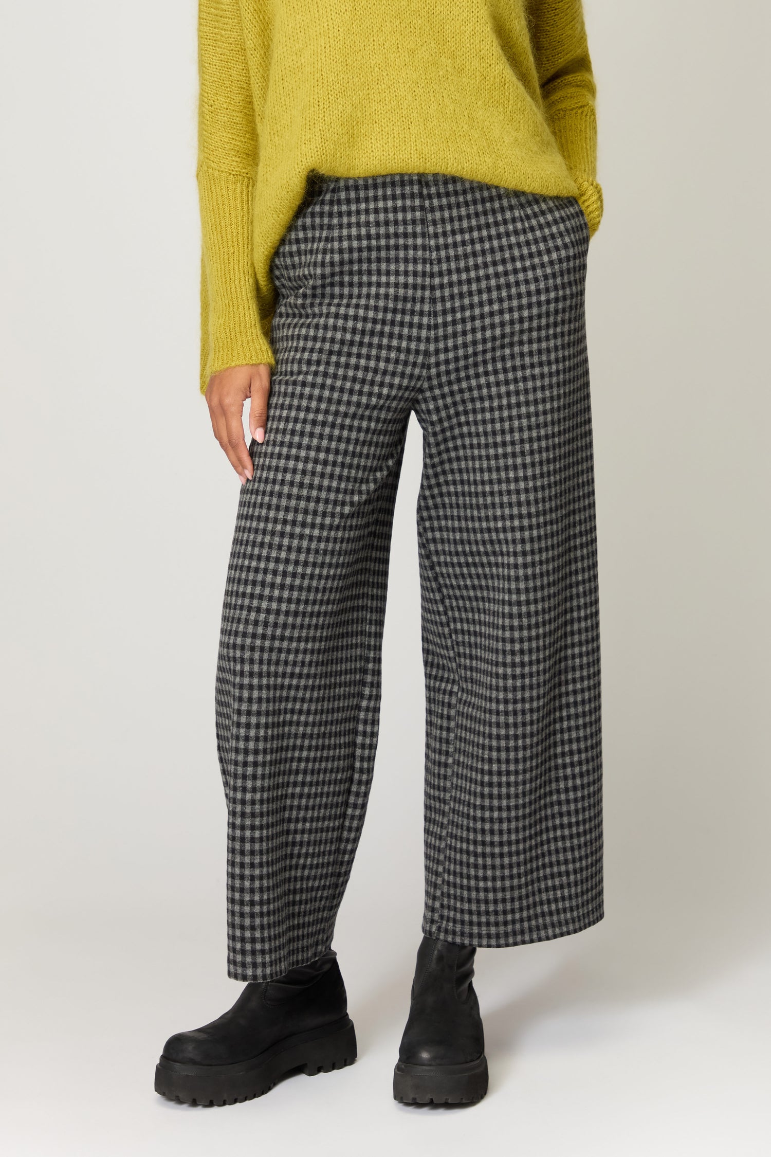 Brushed Jersey Check Straight Trousers