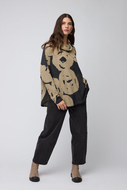 Cowl Neck Grey Jacquard Tunic
