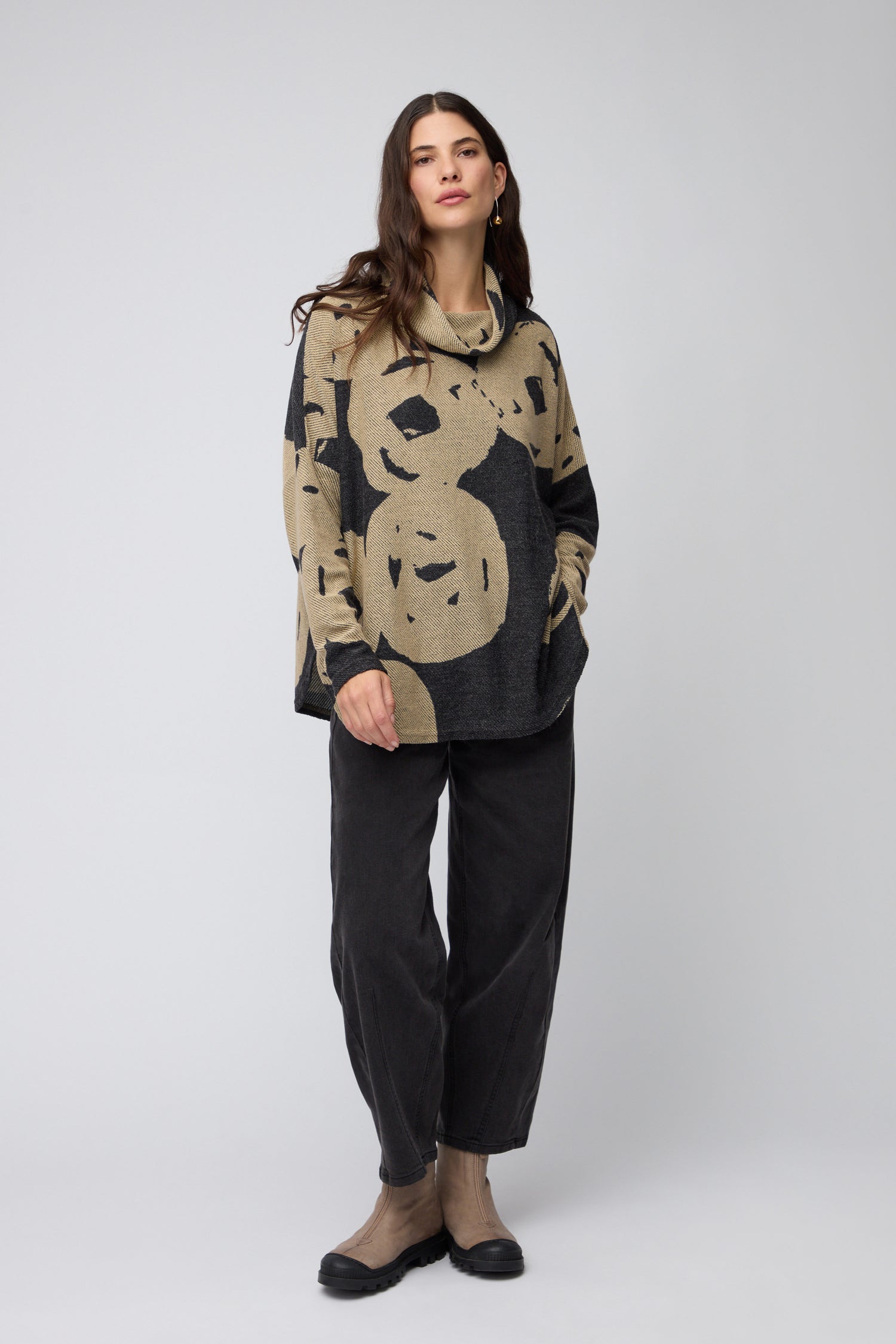 Cowl Neck Grey Jacquard Tunic