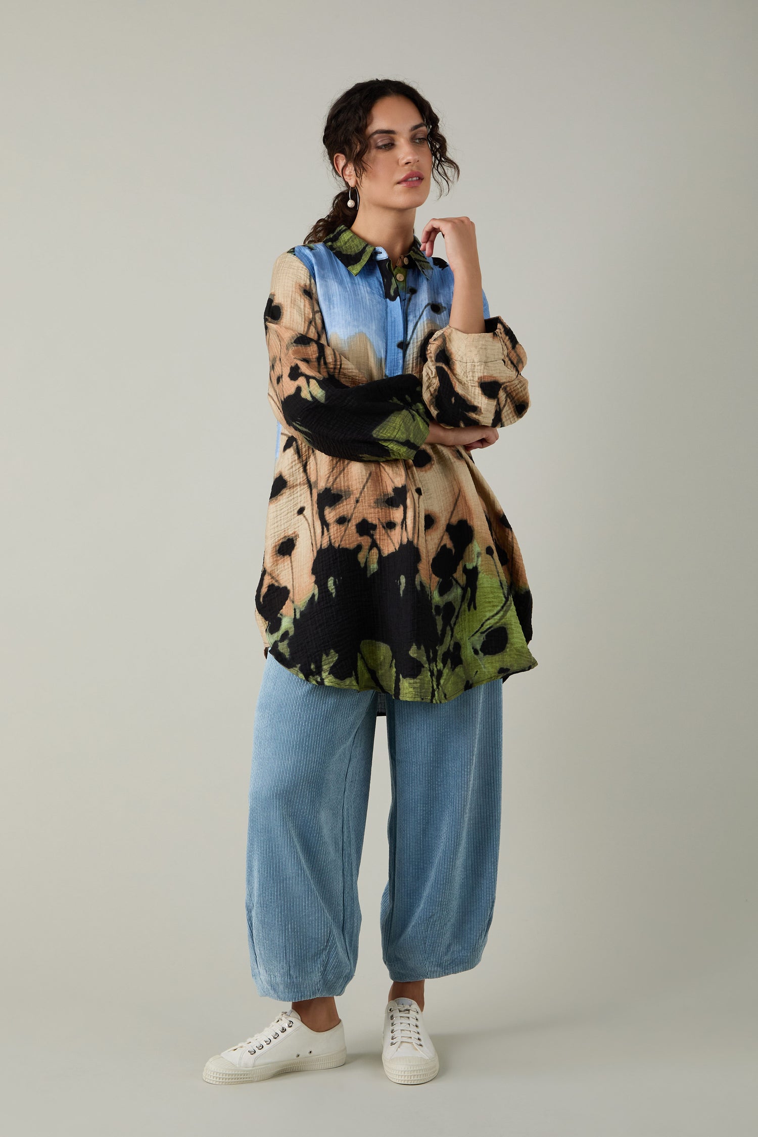 Crinkle Viscose Blue Print Tunic