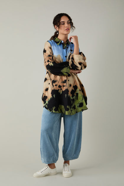 Crinkle Viscose Blue Print Tunic