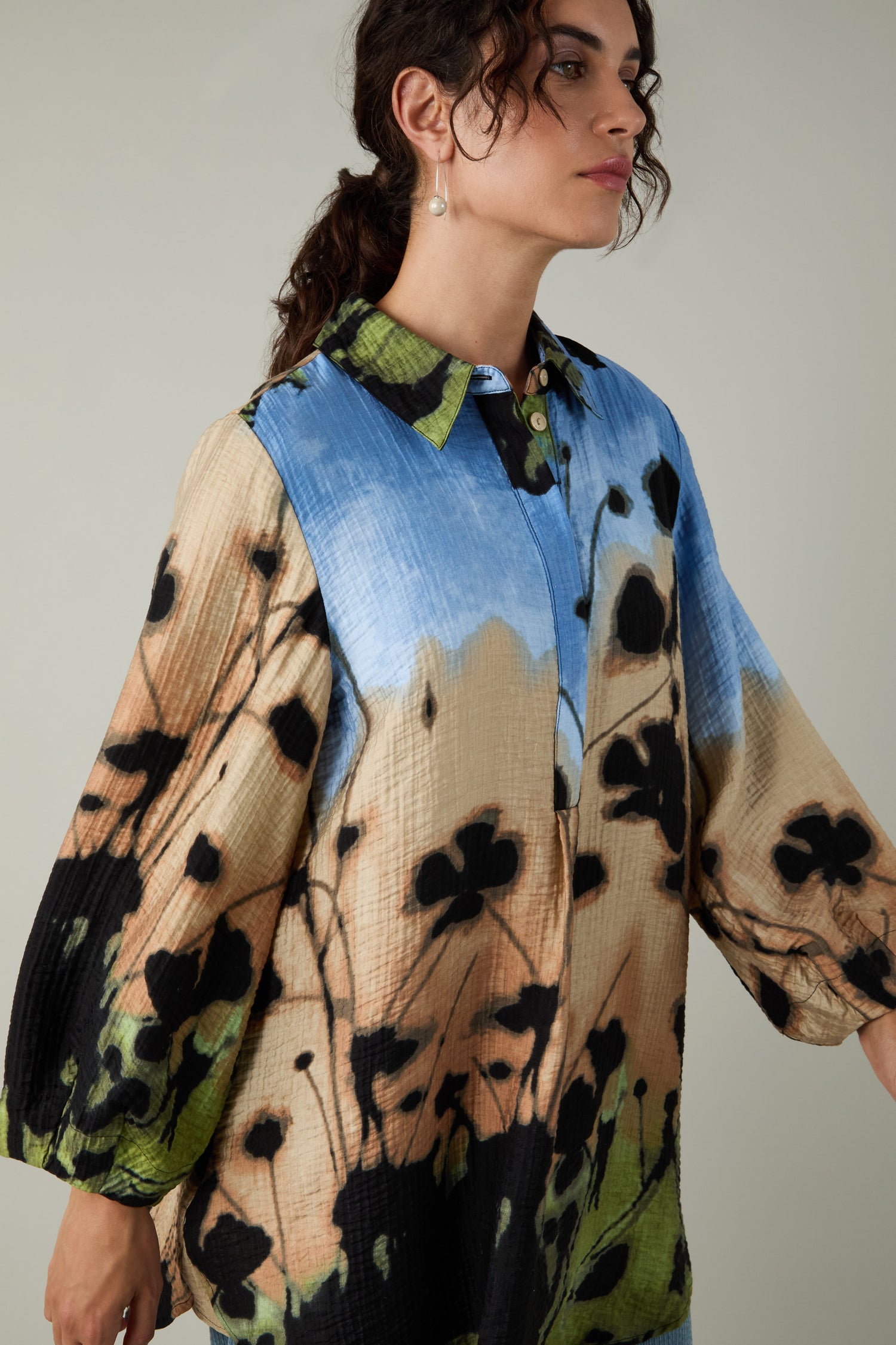 Crinkle Viscose Blue Print Tunic