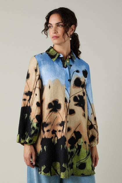 Crinkle Viscose Blue Print Tunic