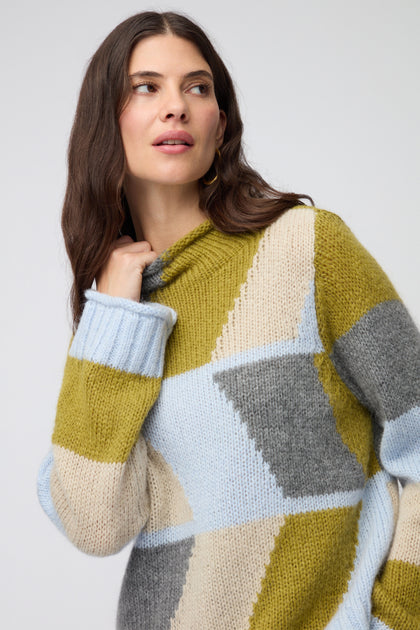 Blue Colour Block Knit