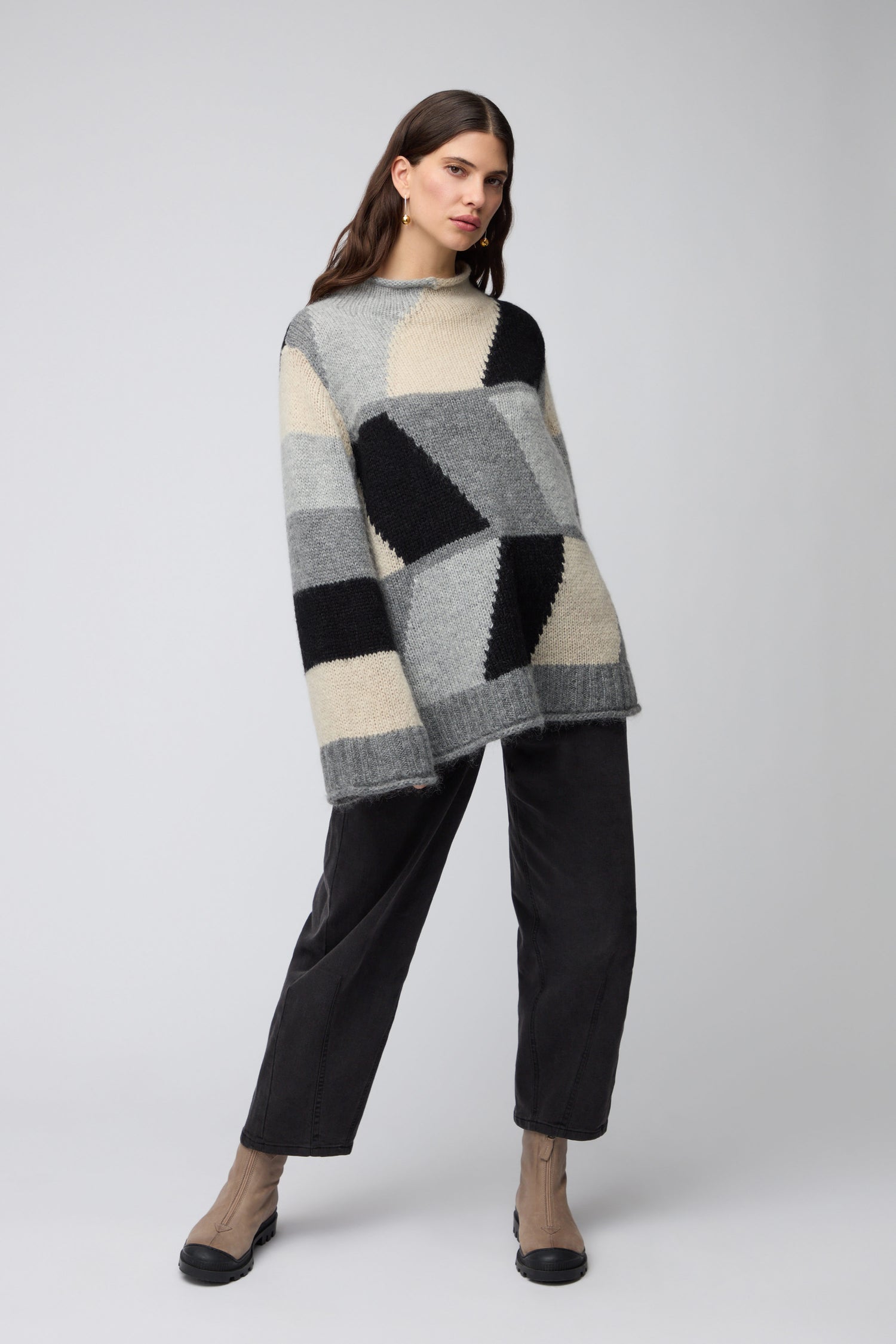 Grey Colour Block Knit