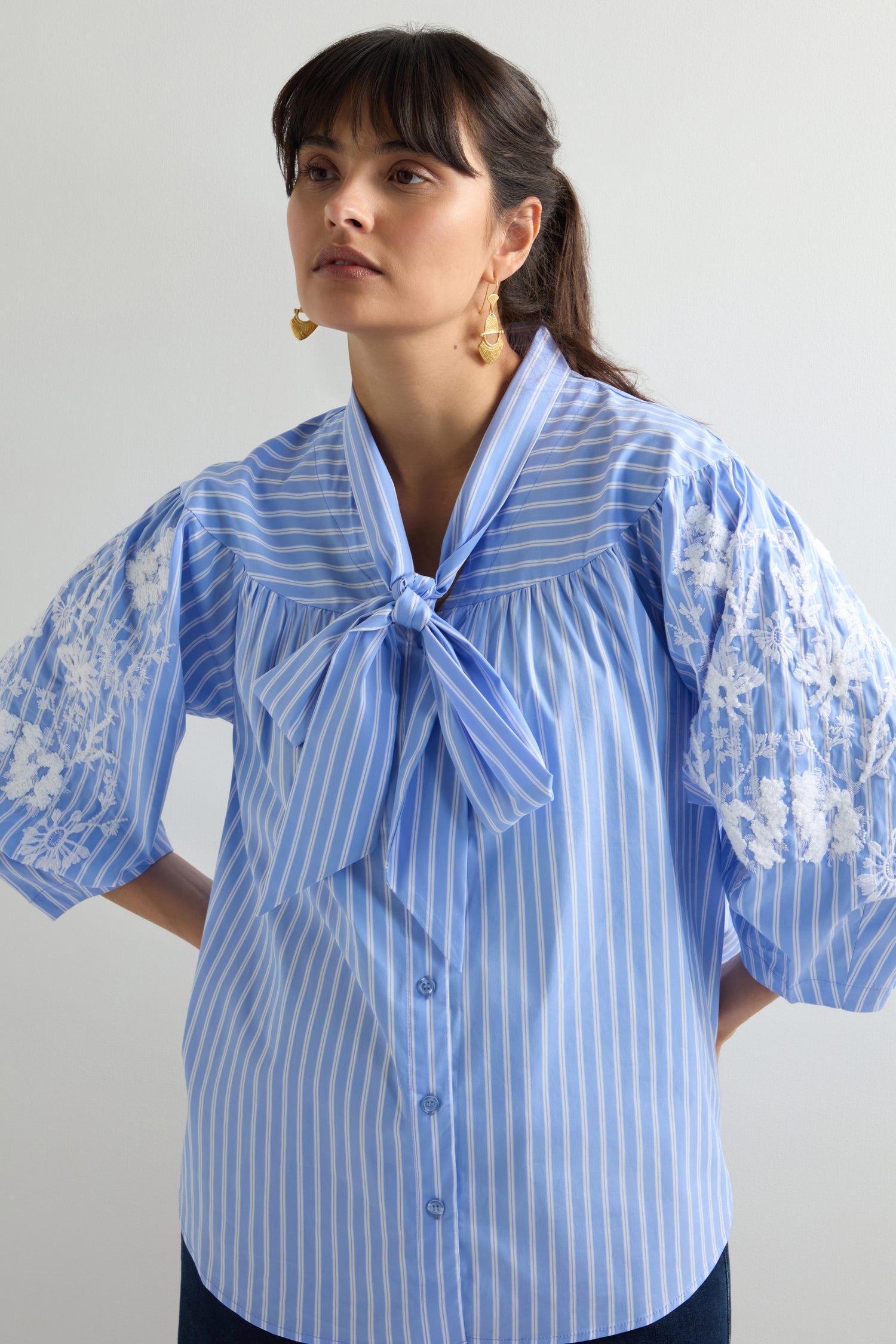 Embroidered Detail Stripe Shirt