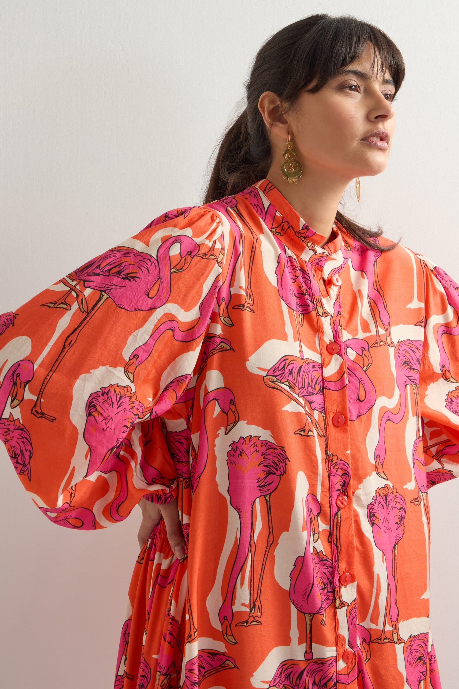 Flamingo Print Shirt Dress