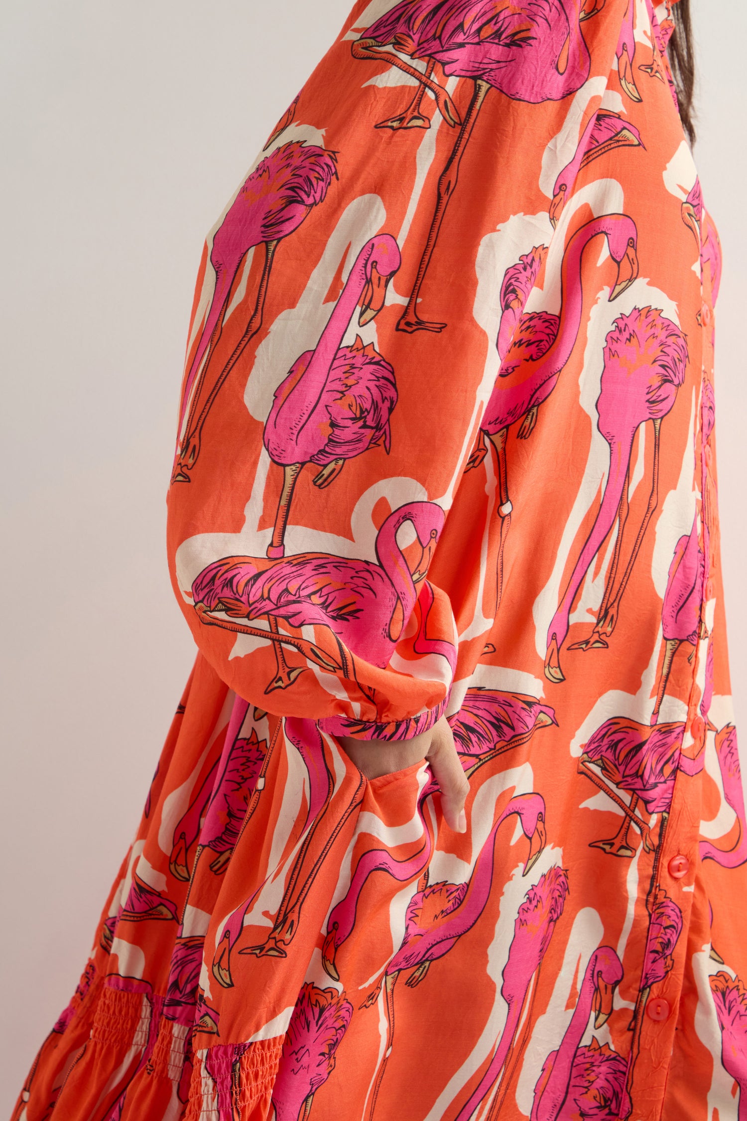 Flamingo Print Shirt Dress