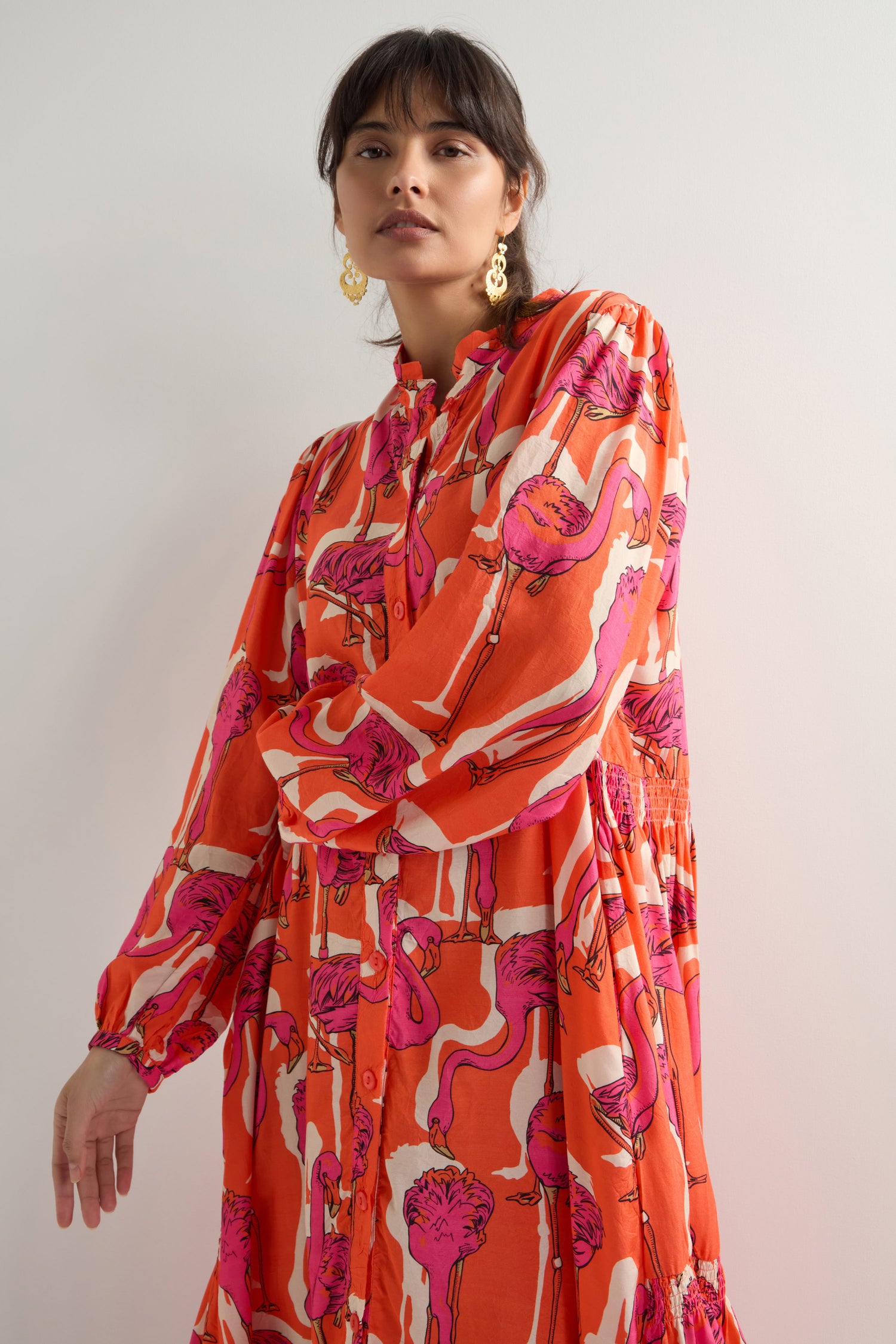 Flamingo Print Shirt Dress