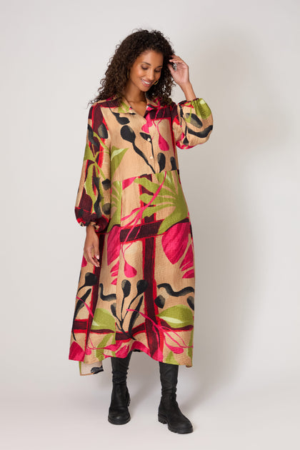 Crinkle Viscose Pink Print Dress