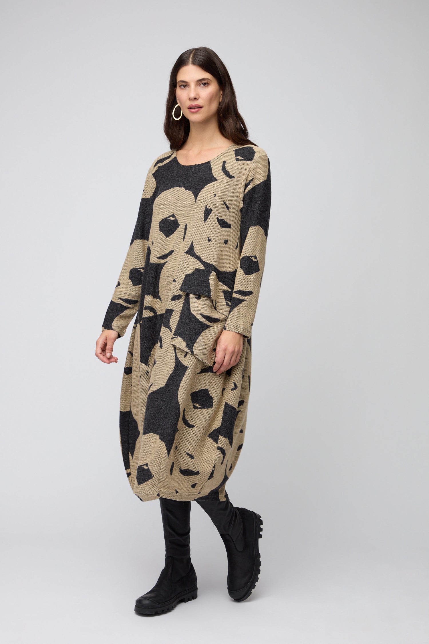 Grey Big Pocket Jacquard Dress