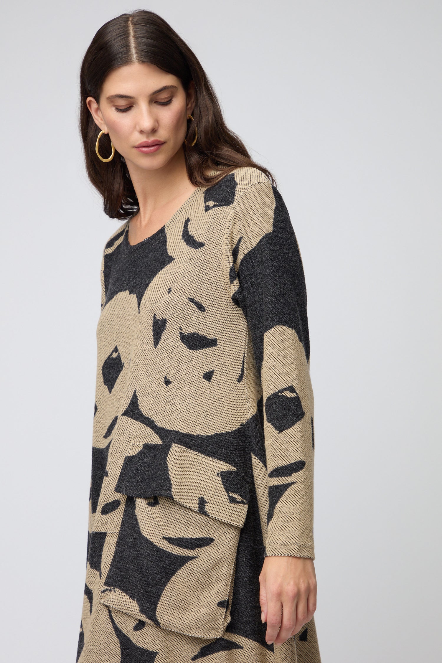 Grey Big Pocket Jacquard Dress