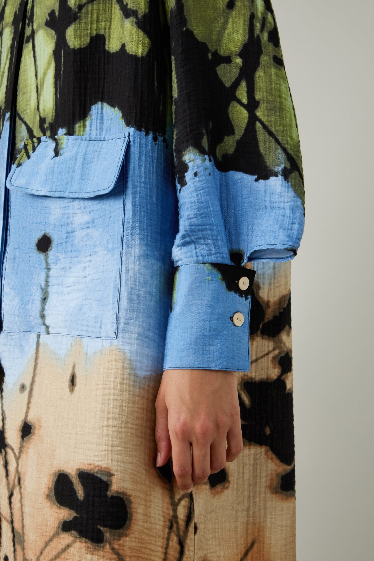 Crinkle Viscose Blue Print Shirt Dress
