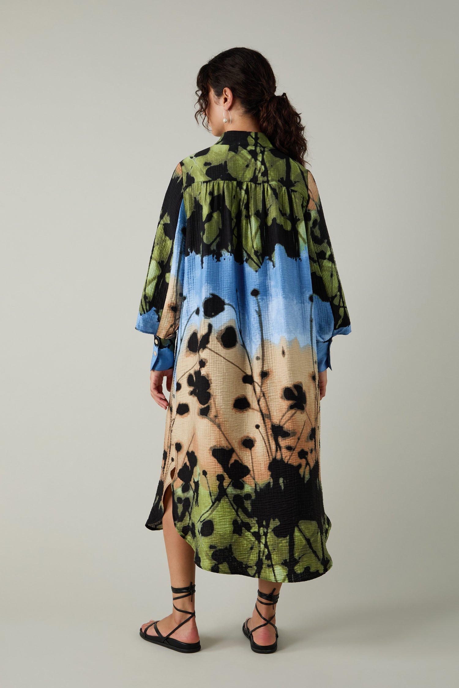 Crinkle Viscose Blue Print Shirt Dress