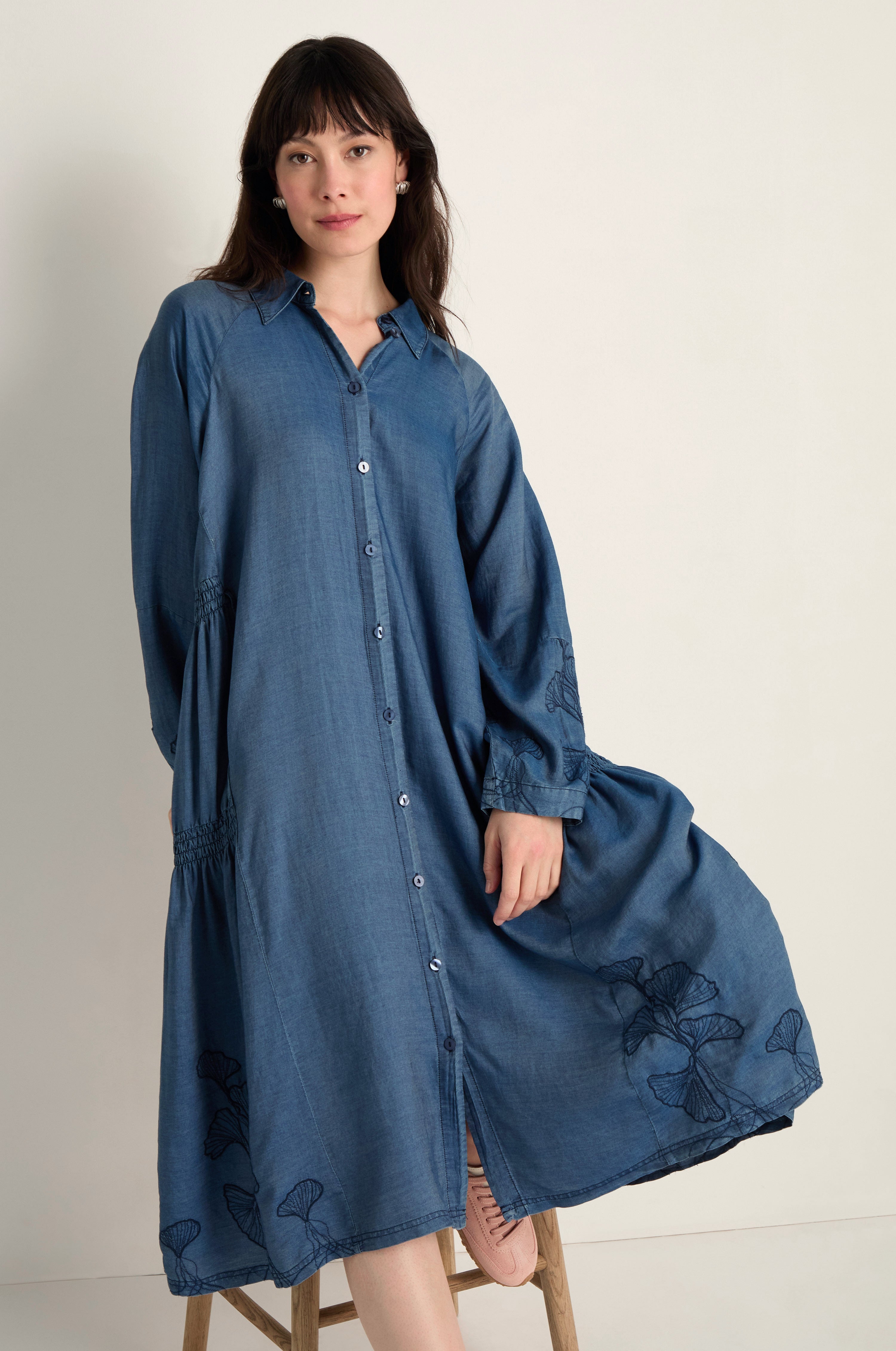 Ginkgo Embroidered Denim Dress – Sahara