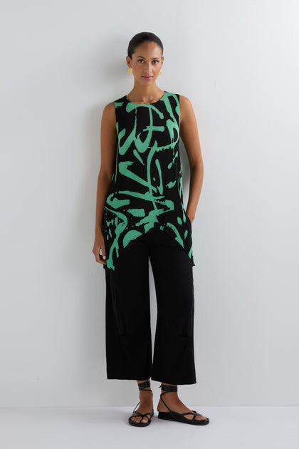 Long Print Pleated Vest