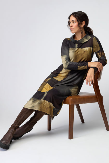 Block Print Collar Jersey Dress
