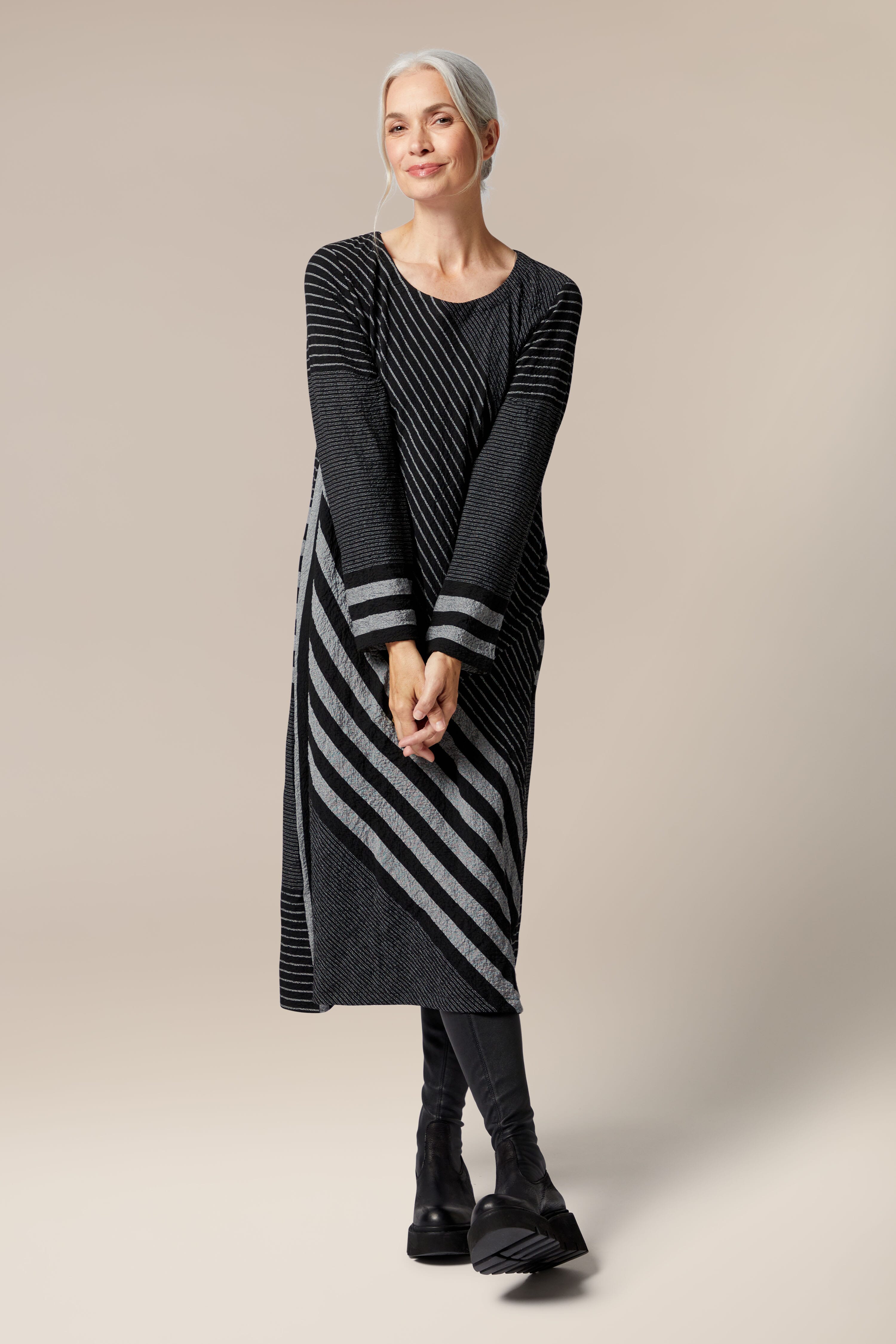 Black/Grey Stripe Mix Dress - Naya
