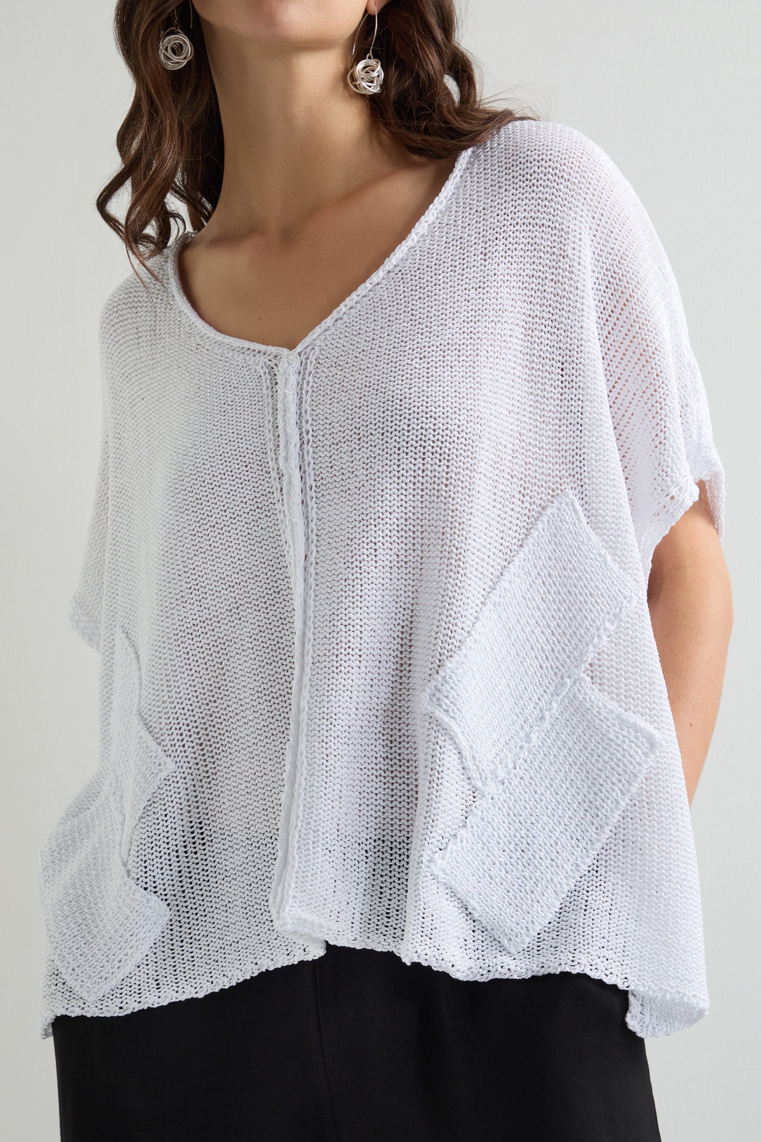 White Patched Loose Weave Knit