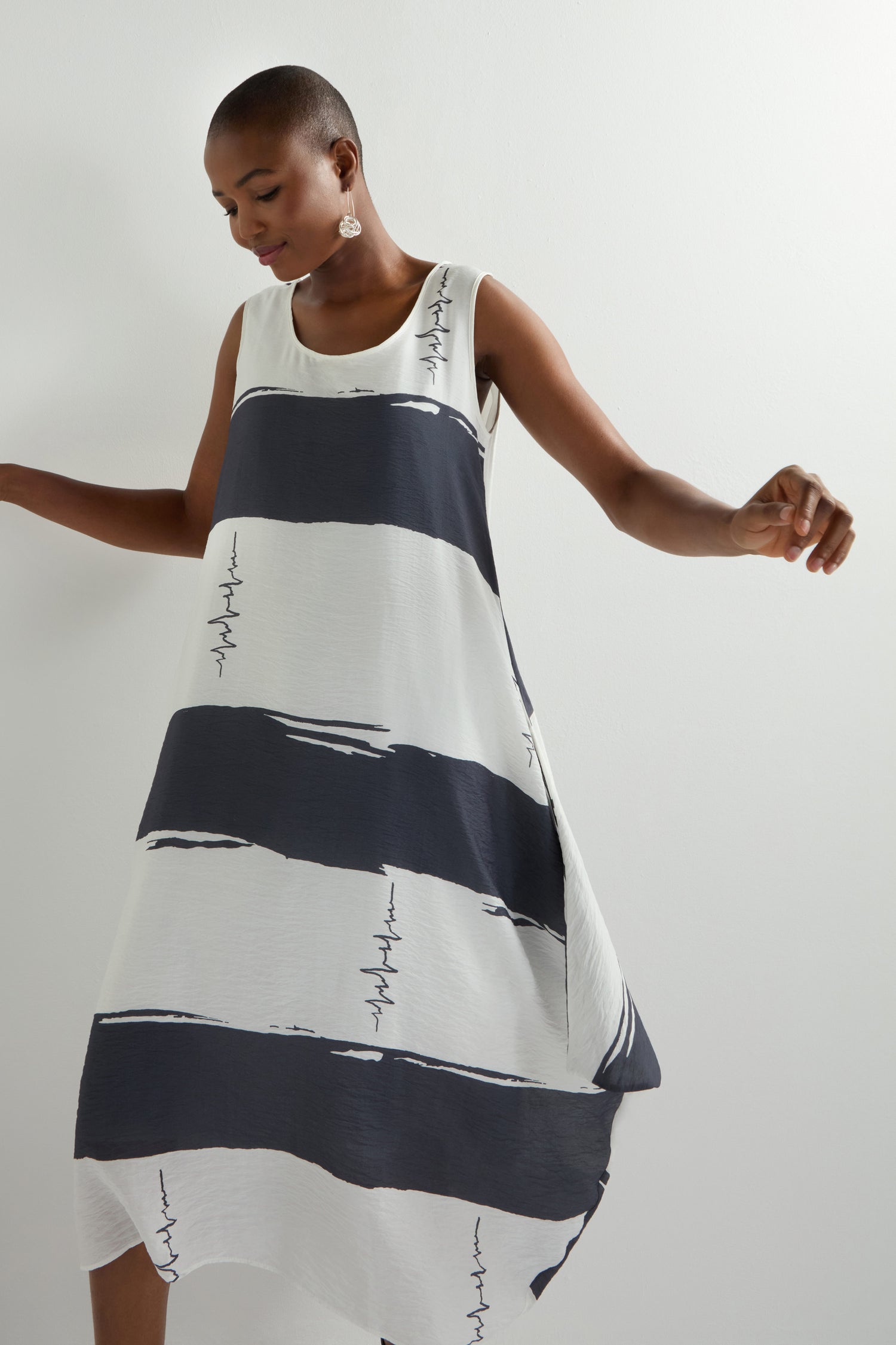 Wide Stripe  Sleeveless Bubble Dress