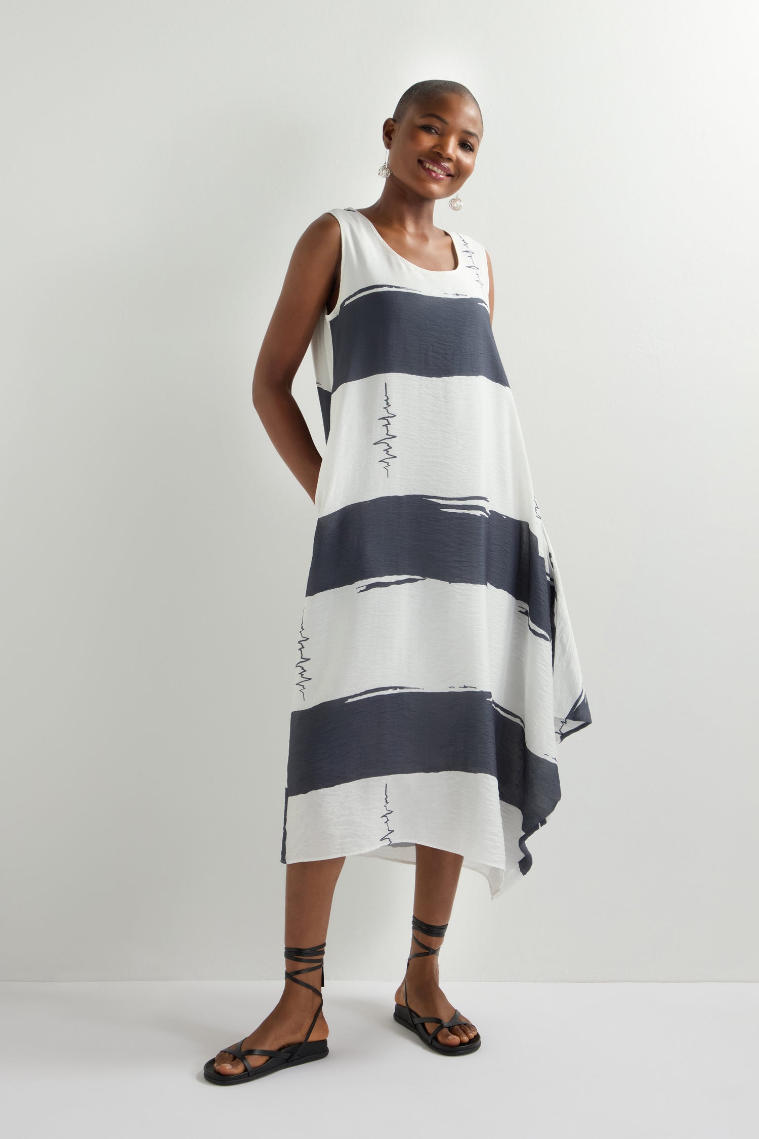 Wide Stripe  Sleeveless Bubble Dress