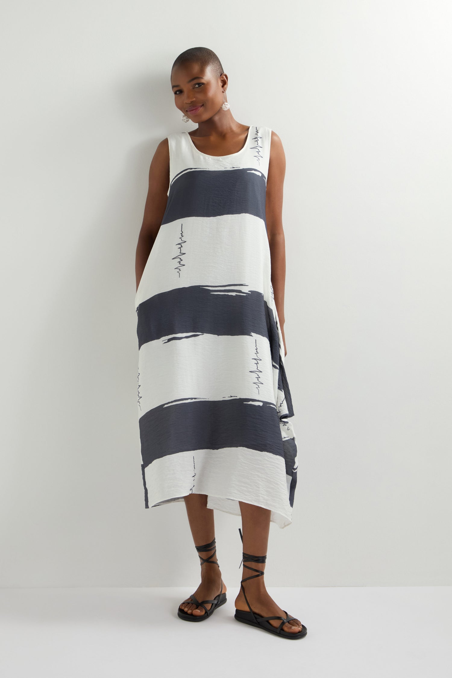 Wide Stripe  Sleeveless Bubble Dress