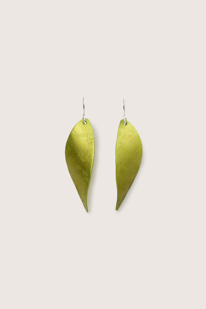 A pair of Leaves Earrings on a white background.