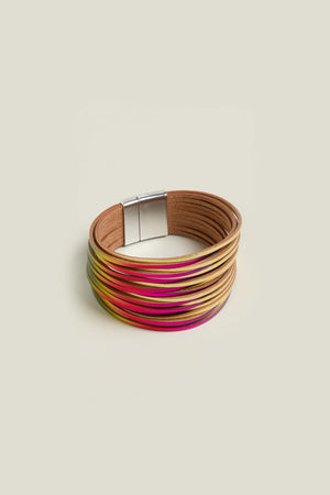 Rainbow Vegan Leather Metallic Bracelet