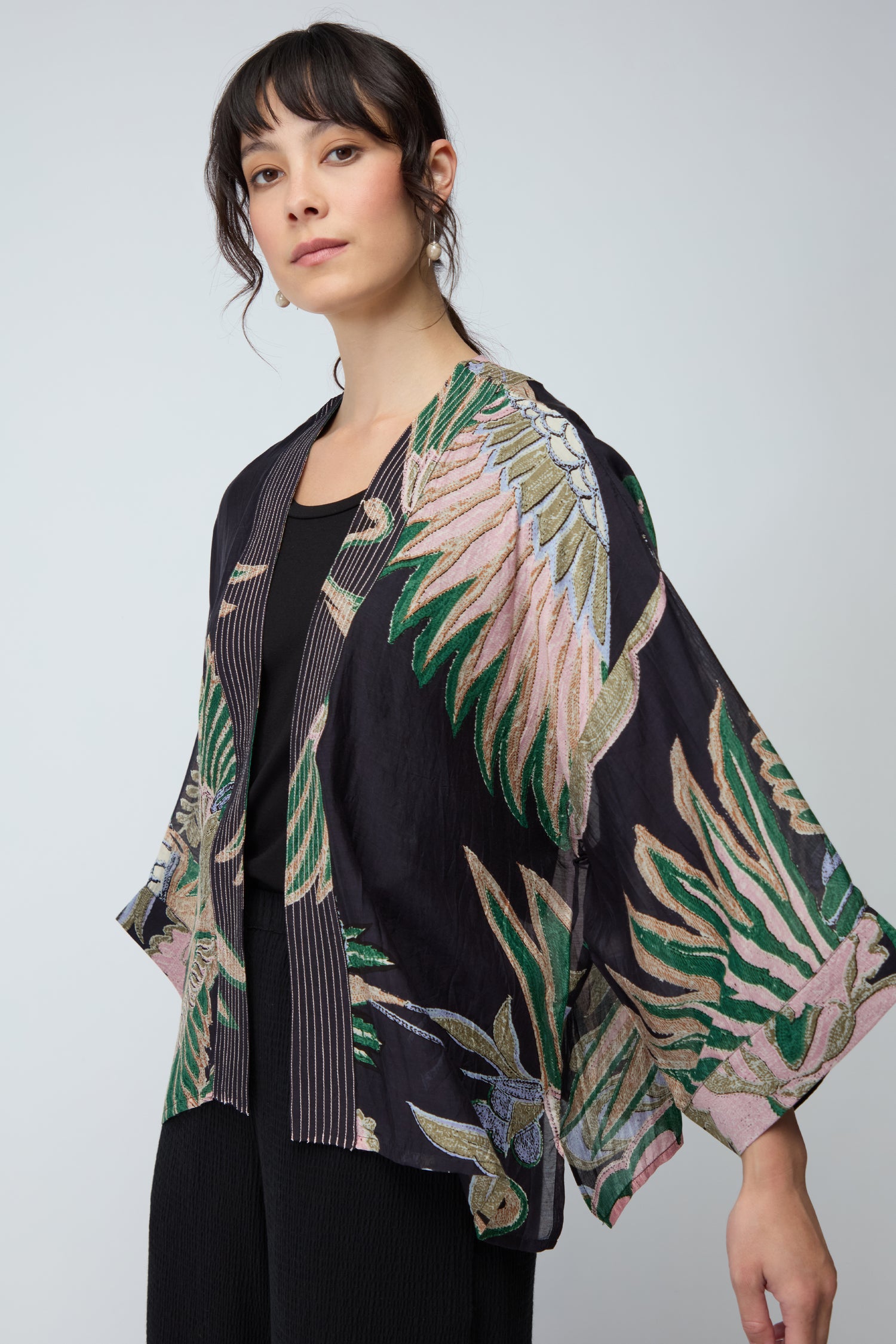 Crane Print Kimono
