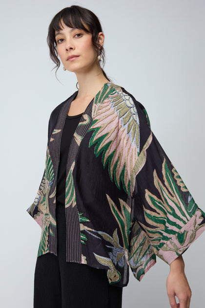 Crane Print Kimono