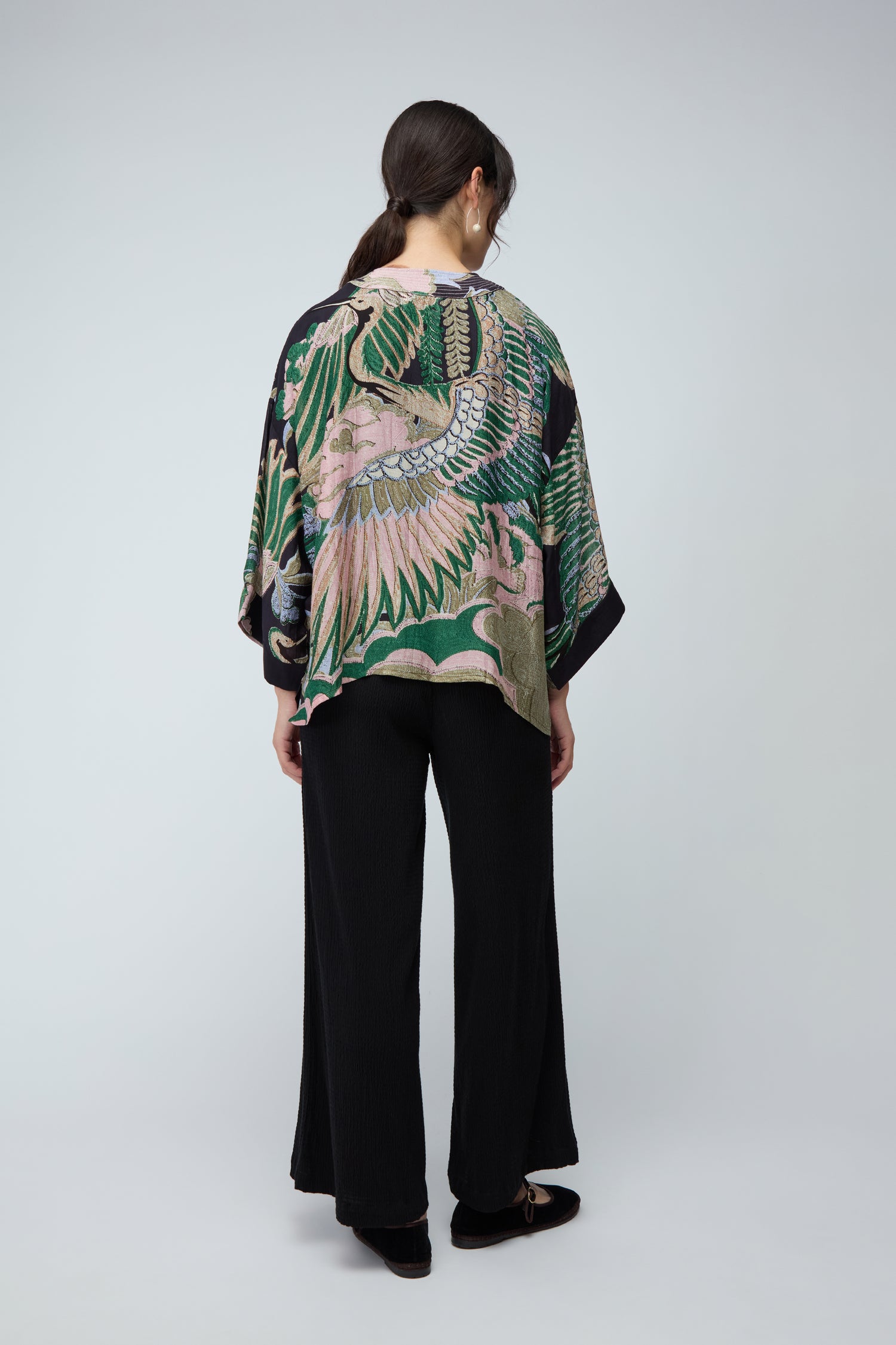 Crane Print Kimono