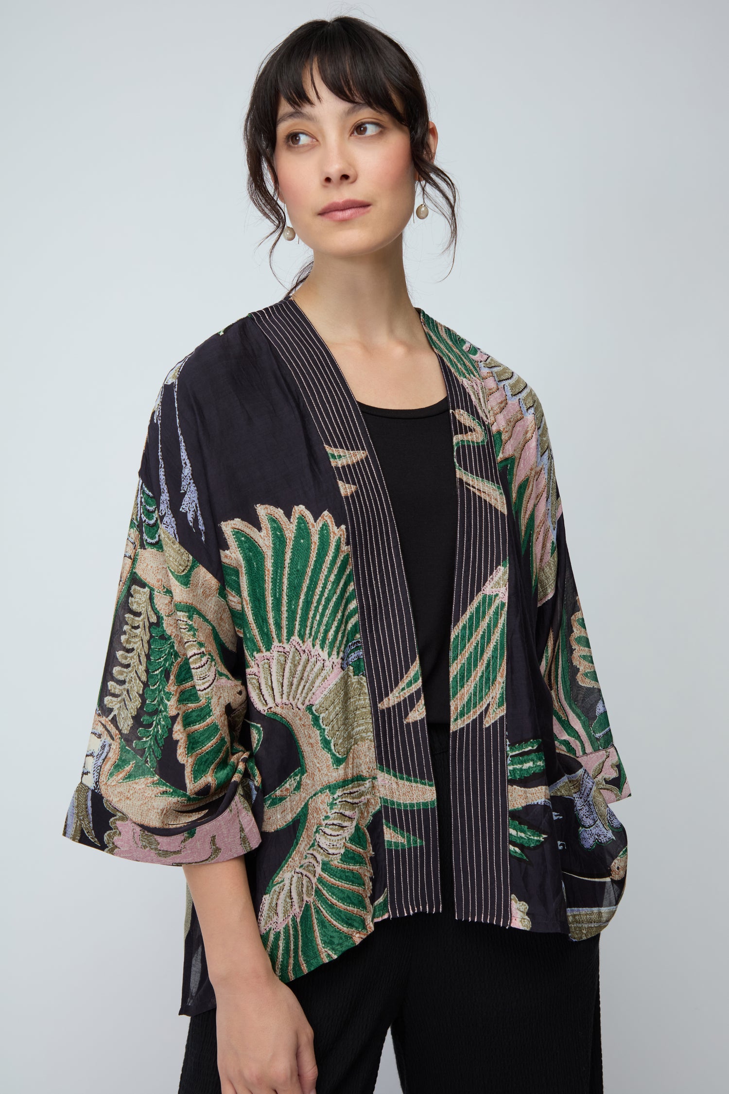 Crane Print Kimono