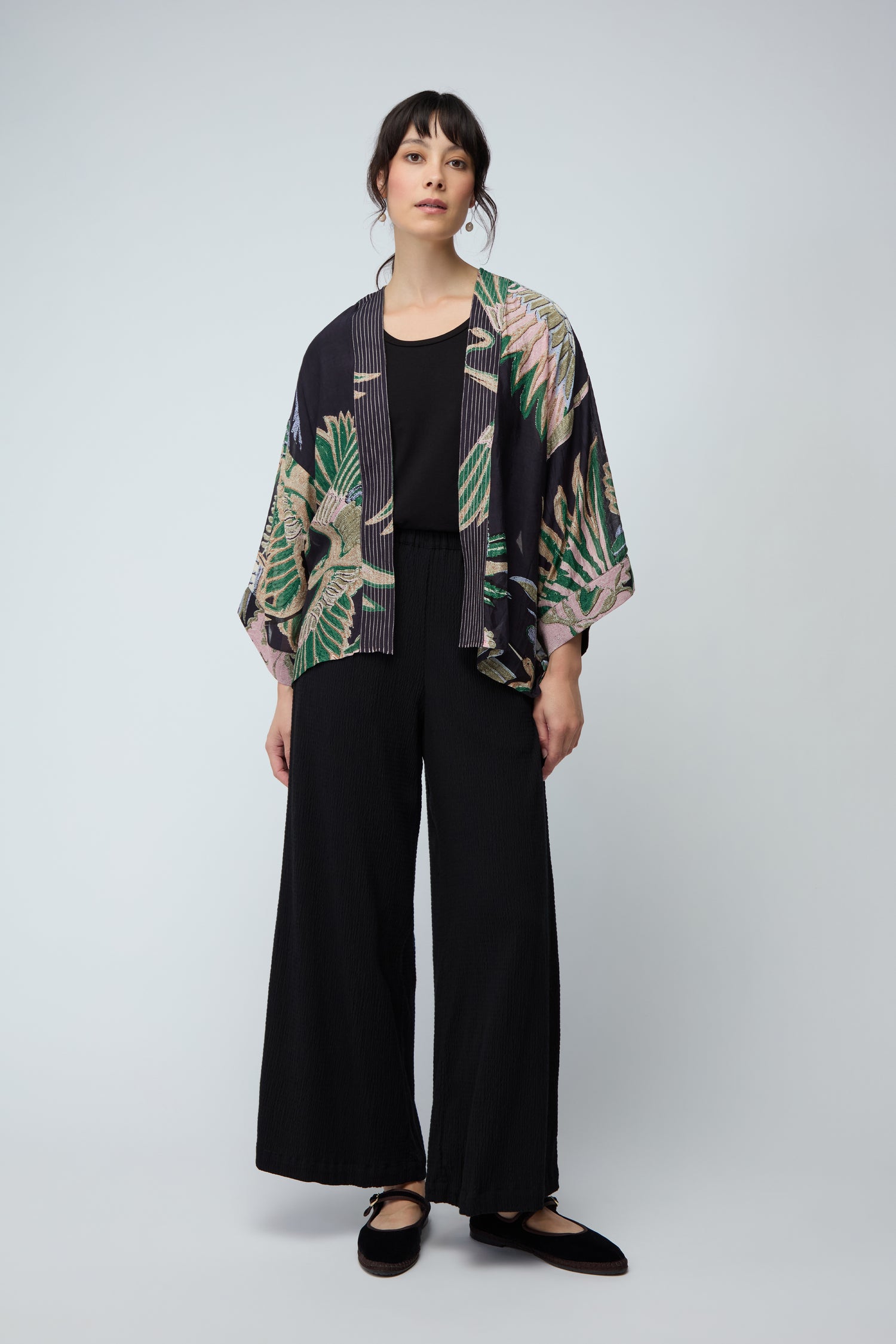 Crane Print Kimono