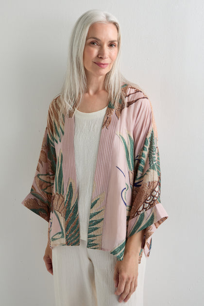 Crane Print Kimono