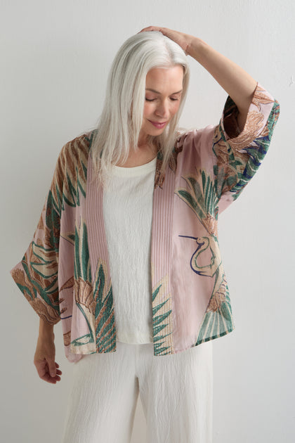 Crane Print Kimono