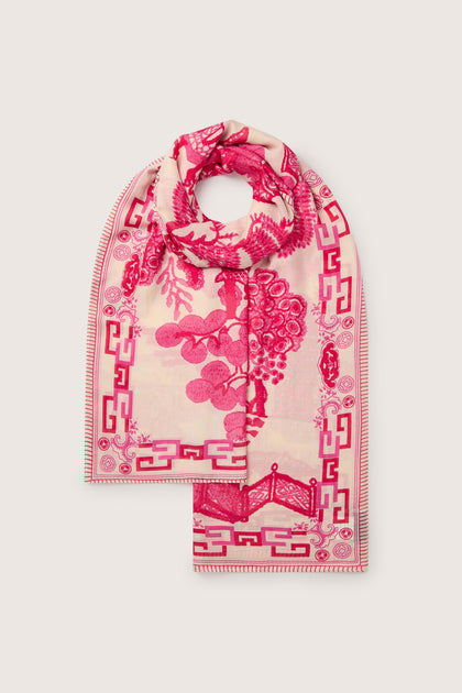 Unique style Willow Print Scarf with floral and geometric designs.