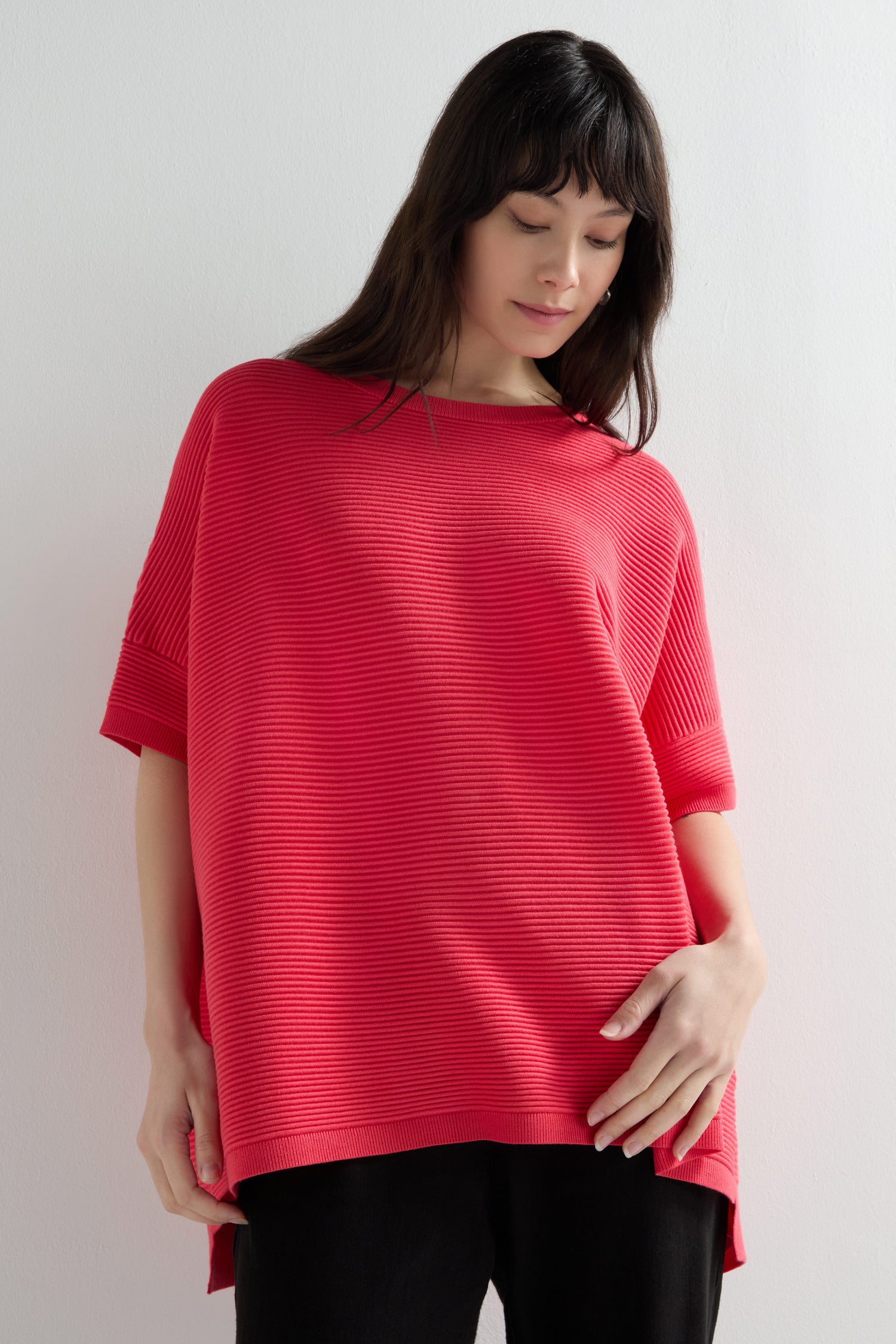 Easy Fit Short Sleeved Ribbed Jumper