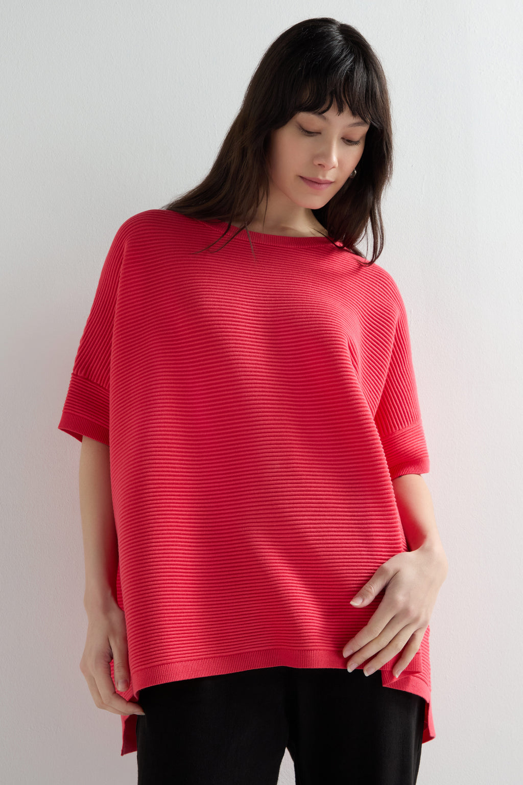 トップス WIDE RIBBED SHORT-SLV SWEATE size1 NAVI Seta T Women's Square Neck Long Sleeve Sweaters Casual