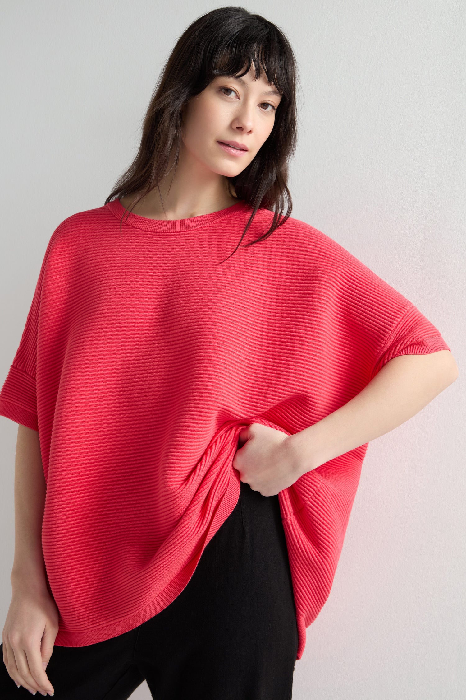 Easy Fit Short Sleeved Ribbed Jumper