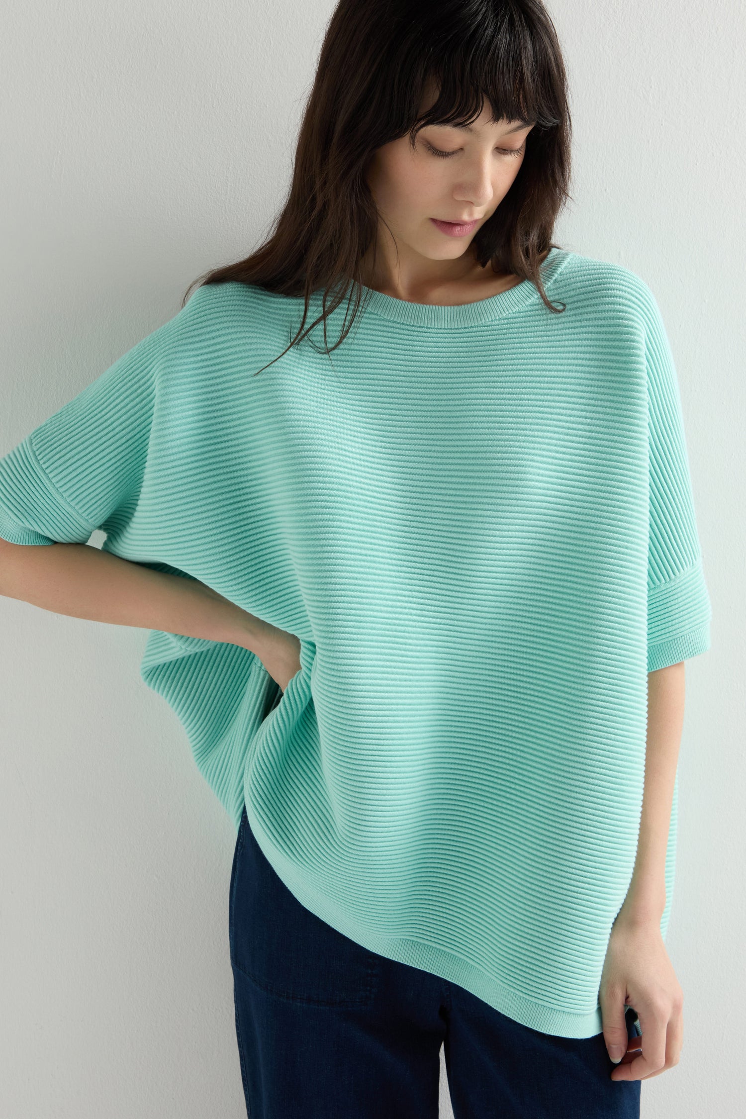 Easy Fit Short Sleeved Ribbed Jumper