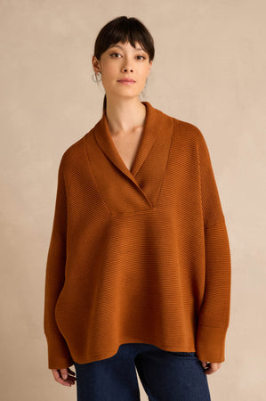 Shawl Collar Copper Ribbed Knit