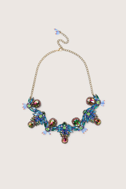 A Hand Beaded Necklace with a bold sparkle, featuring colorful beads and crystals.