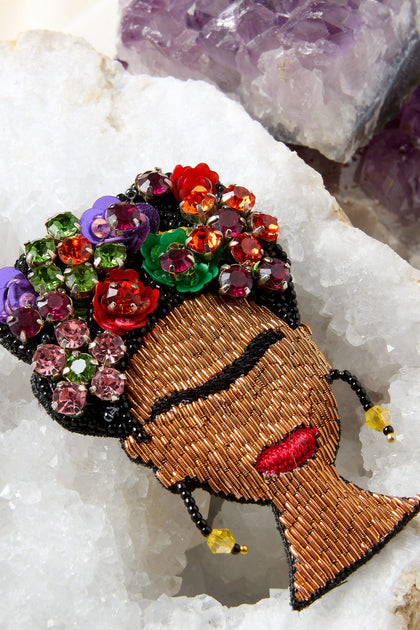 Hand Beaded Frida Brooch for the art lover.