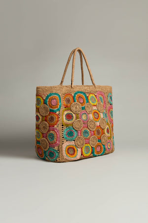 Handwoven Circles Raffia Bag