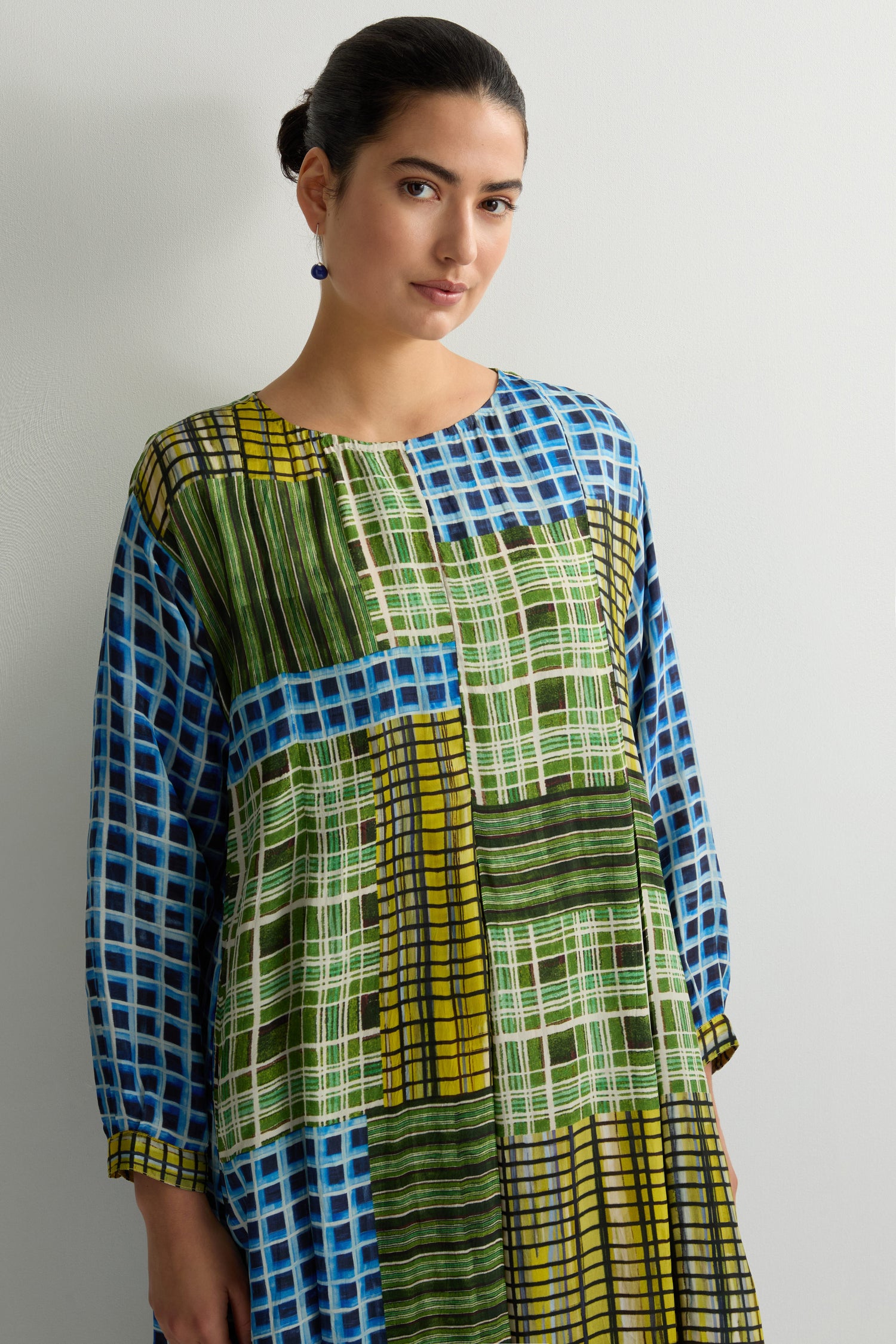 Multi Grid Check Pleat Front Dress