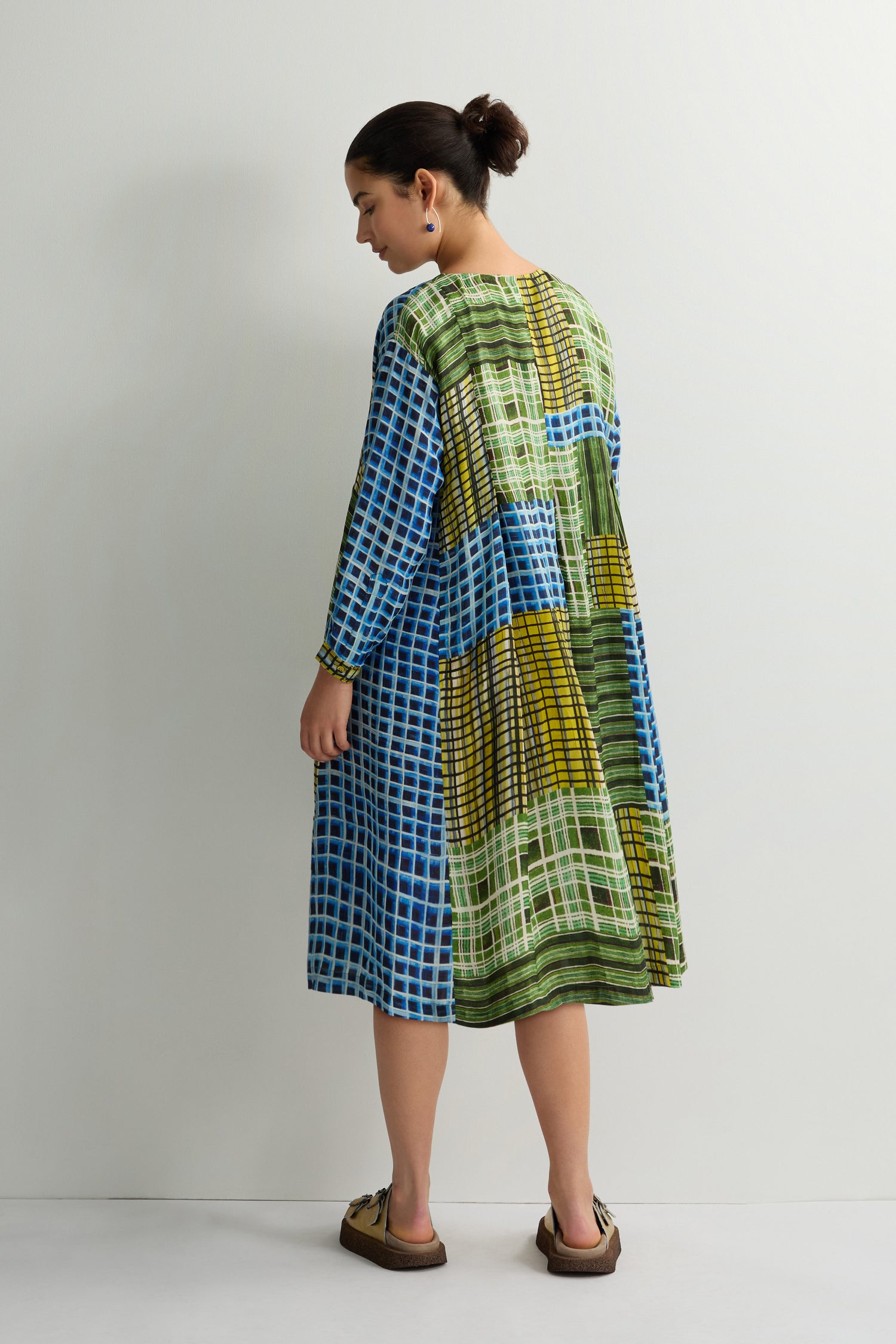 Multi Grid Check Pleat Front Dress