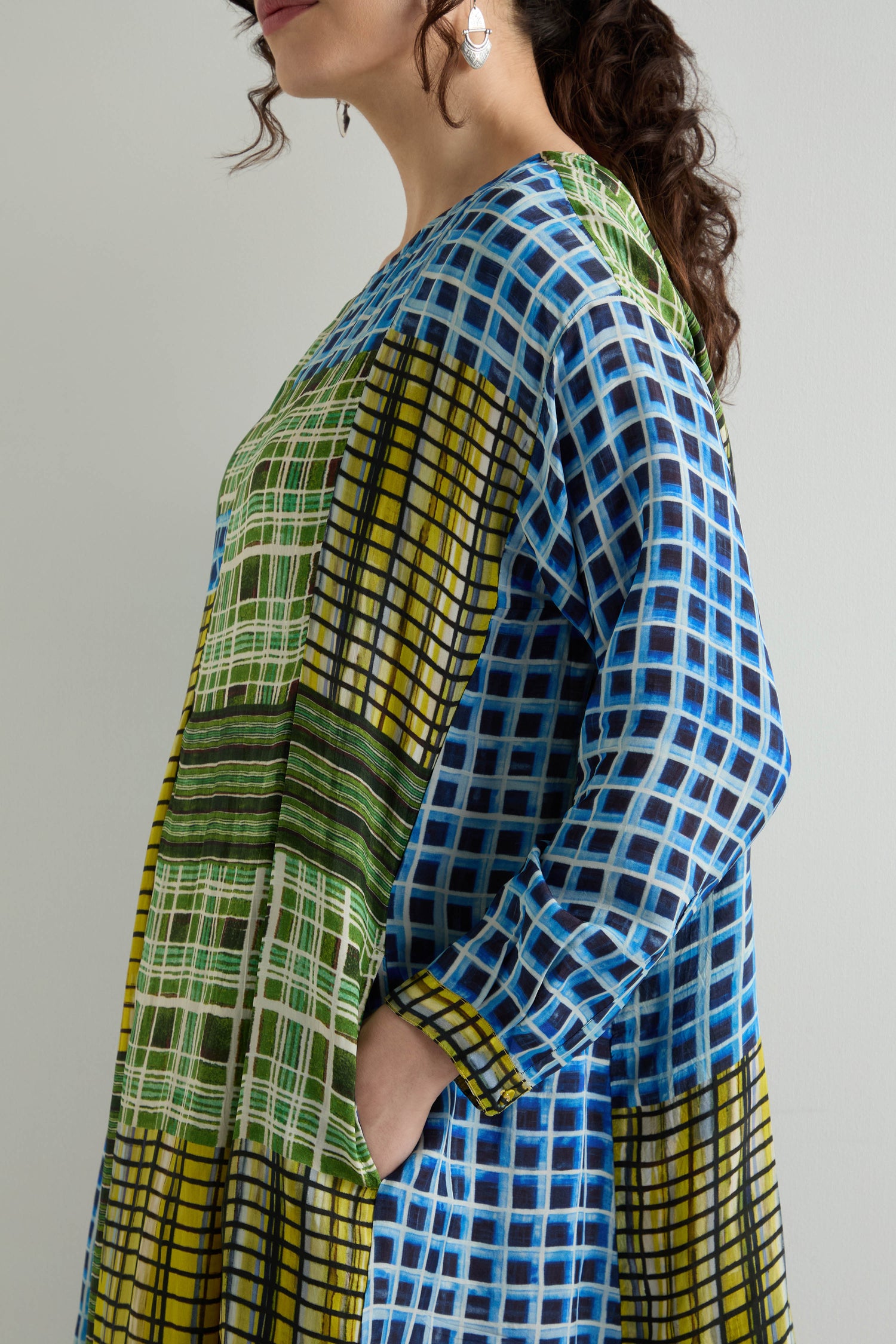 Multi Grid Check Pleat Front Dress