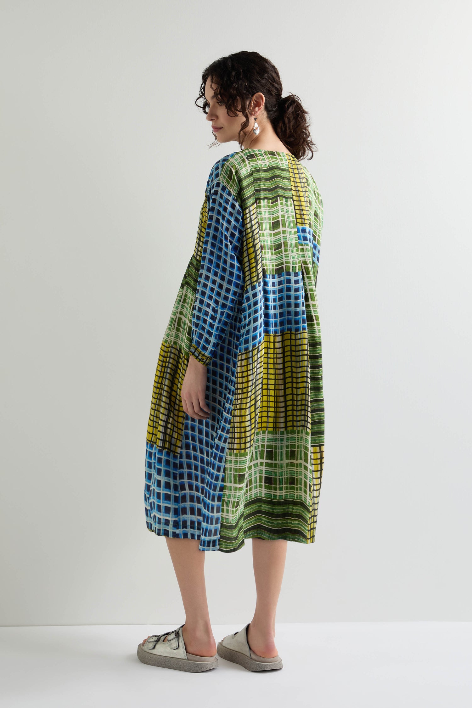 Multi Grid Check Pleat Front Dress