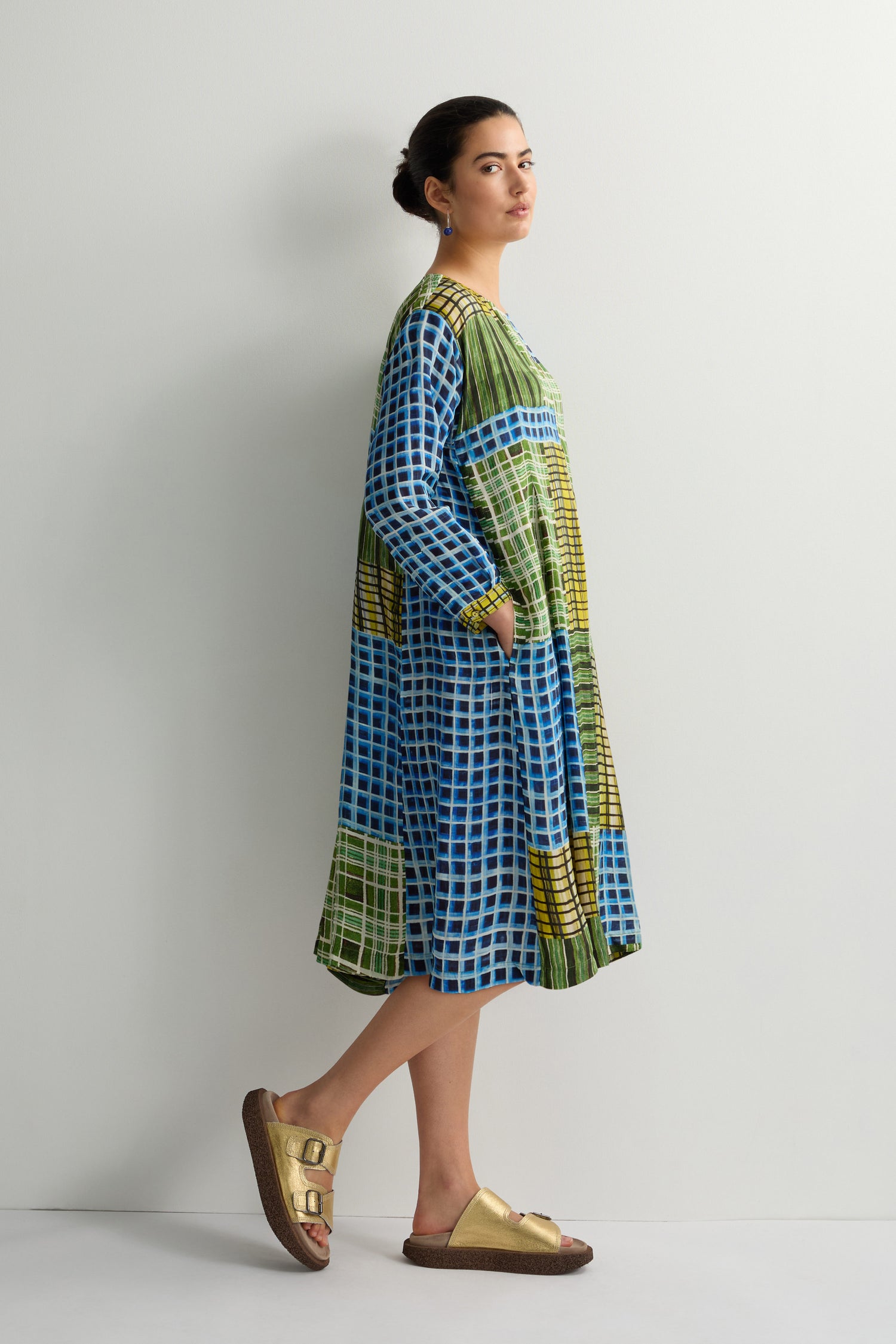 Multi Grid Check Pleat Front Dress