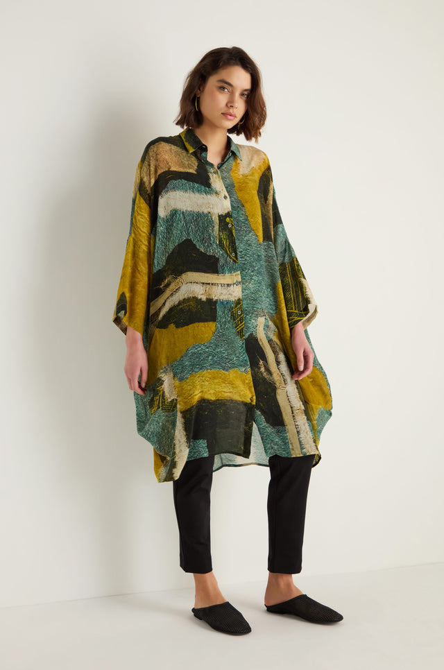 black and yellow shirt dress Bold Geometric Print Shirt Dress